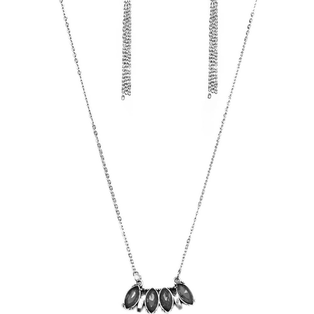 Silver and black gem necklace with mar fishhook earrings.